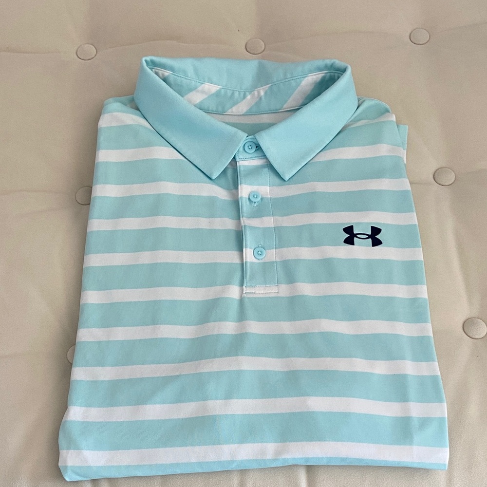 Under Armour Aqua & White Striped Polo Shirt